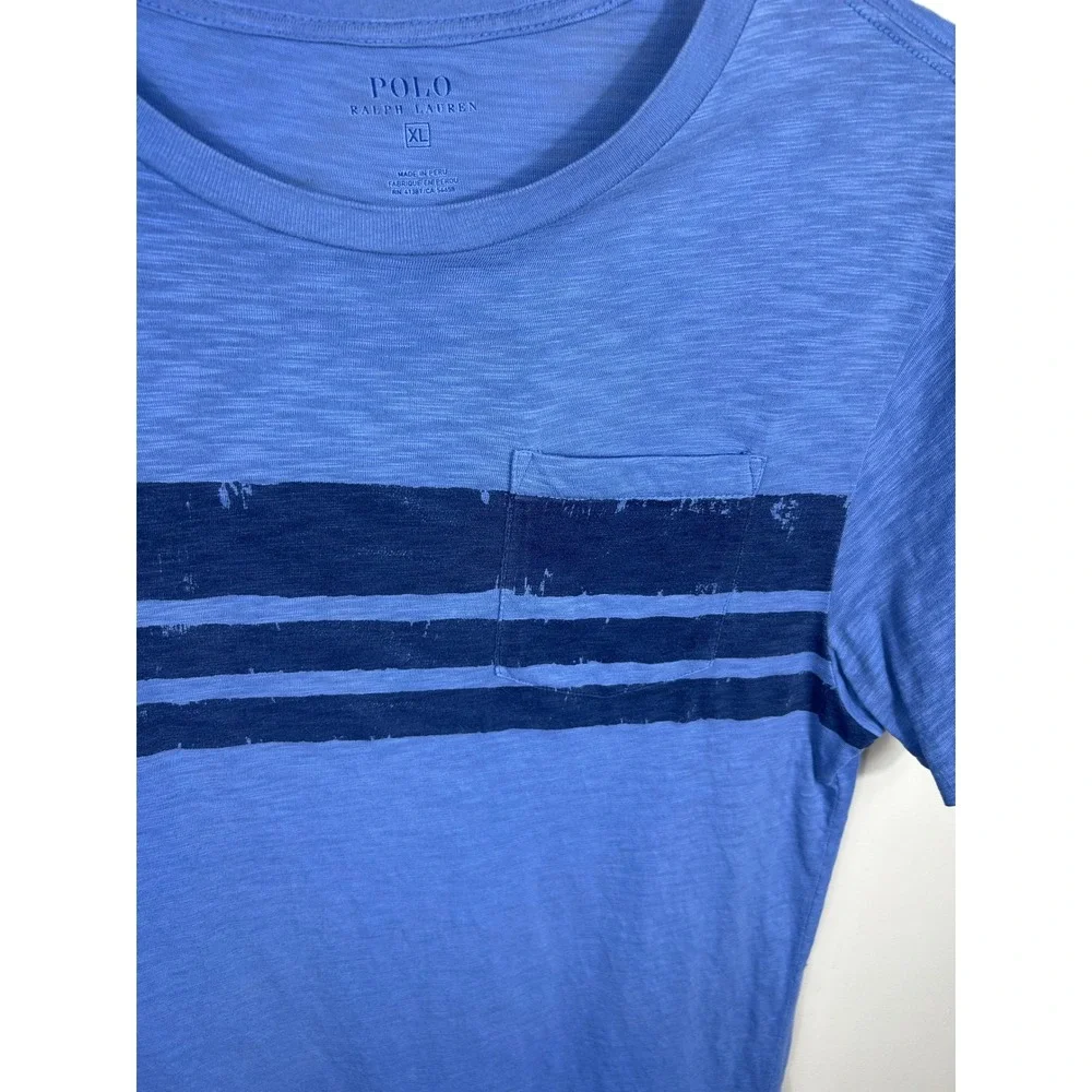 Polo Ralph Lauren Pocket T-Shirt Men XL Blue Striped Slub Cotton Heritage Preppy